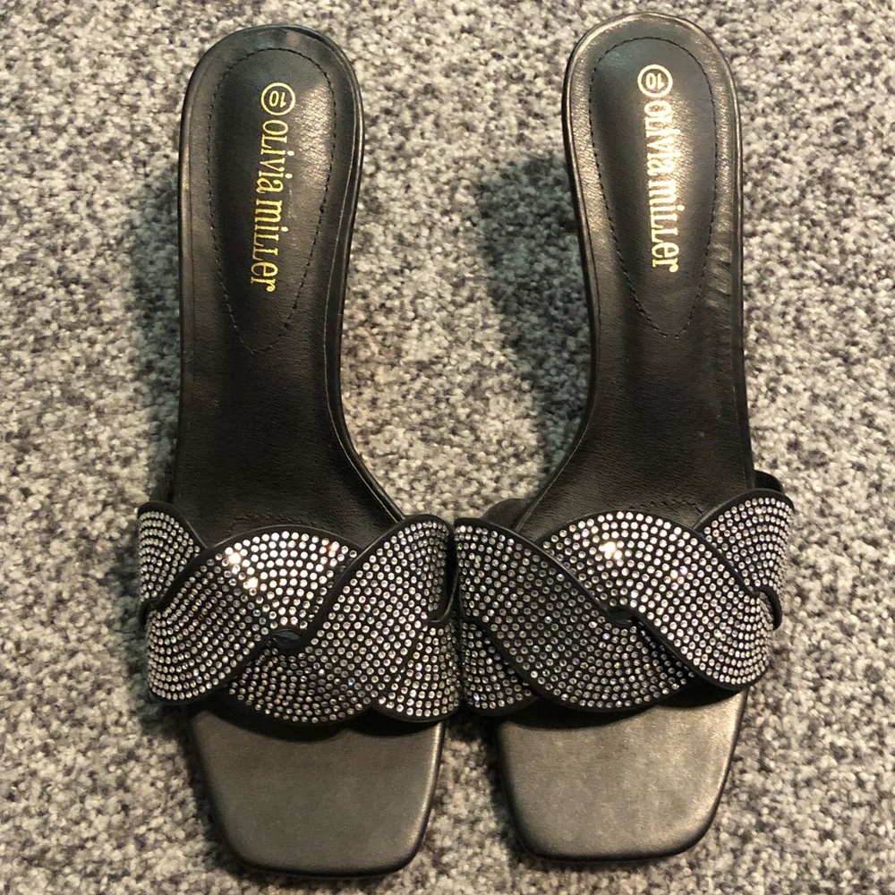 🌸4/$20🌸Olivia Miller Women's Black Rhinestone Heeled Sandals Size 10 NWOT